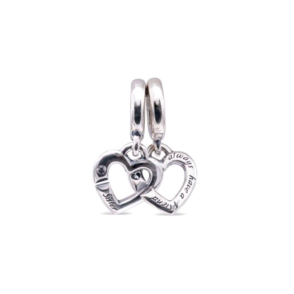 Pandora Linked Sister Hearts Split Dangle Charm